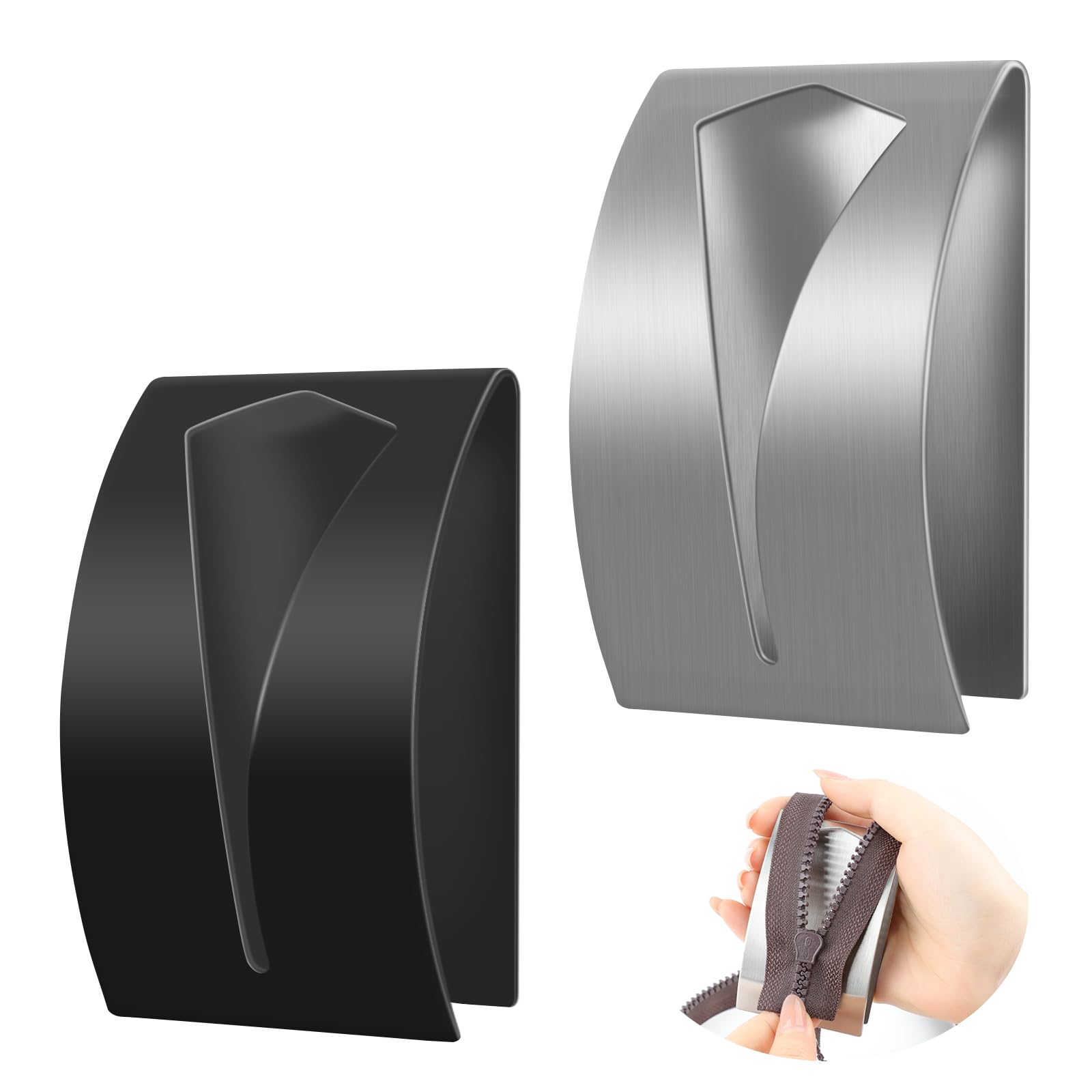 SINSETU Zipper Jig Tool, Quick Zipper Jig Sliders for Zipper Pulls, Stainess Steel Zipper Puller Helper for Pants, Dresses(2 Pack), Black, Silver, 2CLLTX