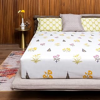 Urban Space Regal 100% Cotton 200 TC Floral Bedsheet for King Bed, King Bedsheet Cotton with 2 Pillow Covers (Size 108 x 108 inches, High Garden Yellow)