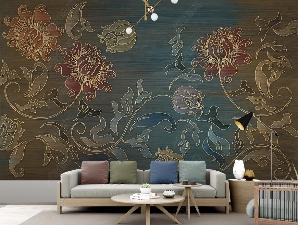 Papier peint intissé relief doré pour masquer les défauts du mur et illuminer le salon