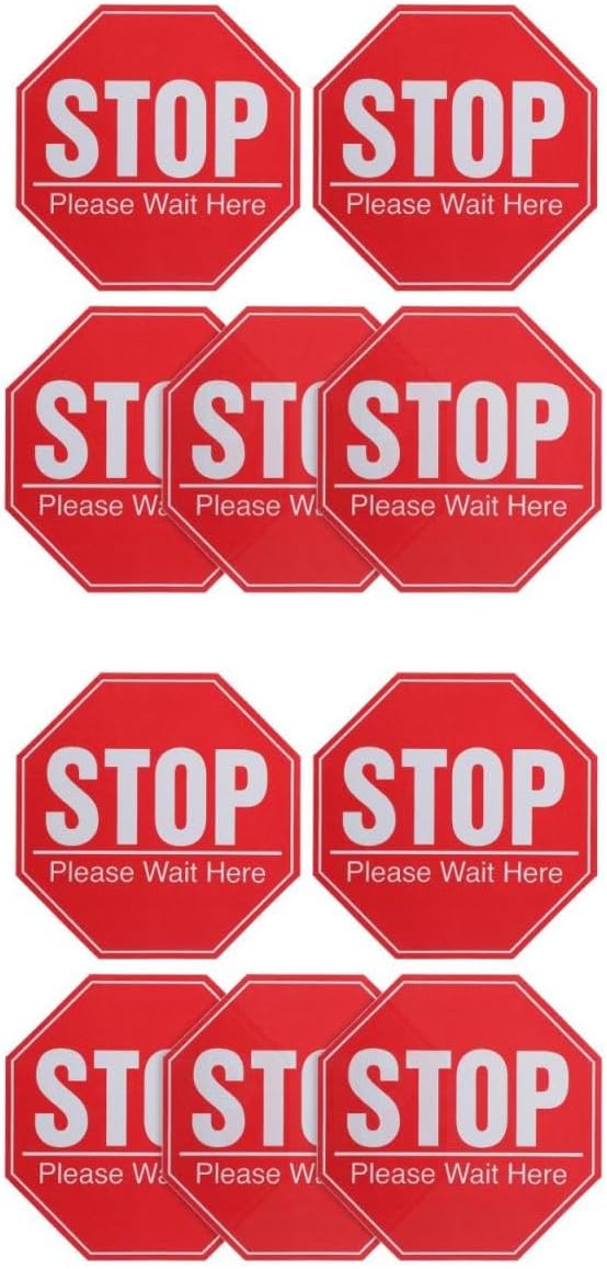 7.87 inch Red Stop Sign Floor Stickers Please Wait Here Decals 10 Sheets