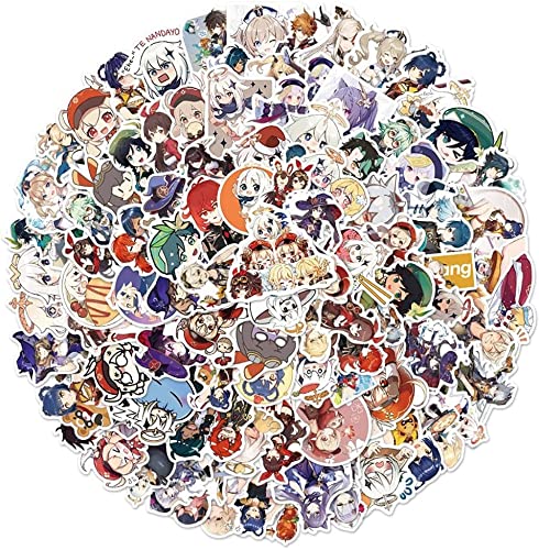 Genshin Impact Lot de 100 Autocollants personnalisés en Vinyle pour Bouteilles d'eau - Autocollants Graffiti en PVC imperméables pour Skateboard Cover