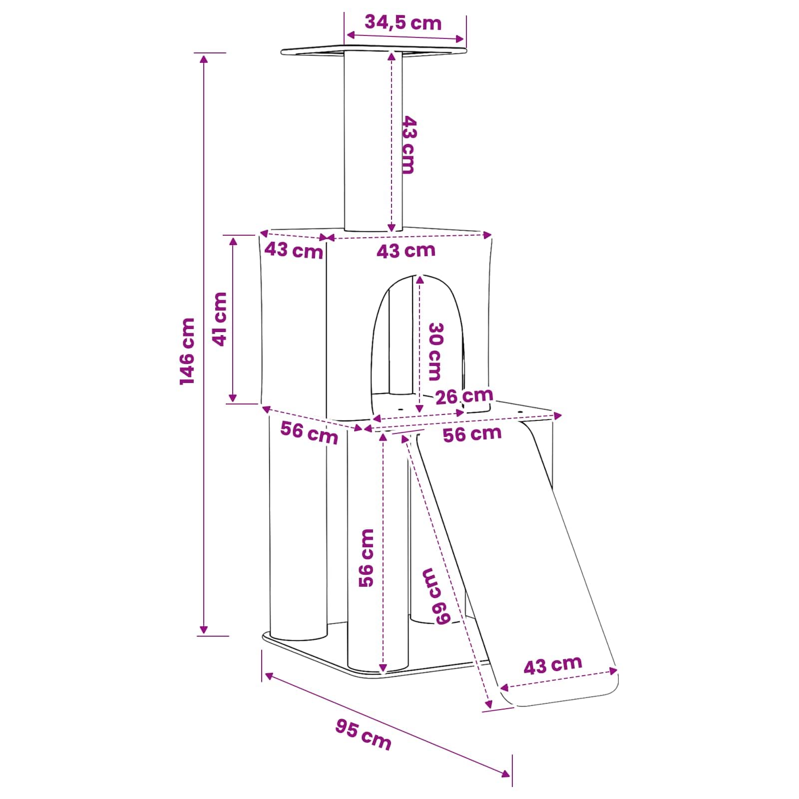Kratzbaum groß mit Sisal-Kratzsäulen & Katzenhöhle, Kletterbaum 146 cm hoch aus Holz und Plüsch, Stabiler Katzenbaum Kletterturm für Katzen, Creme