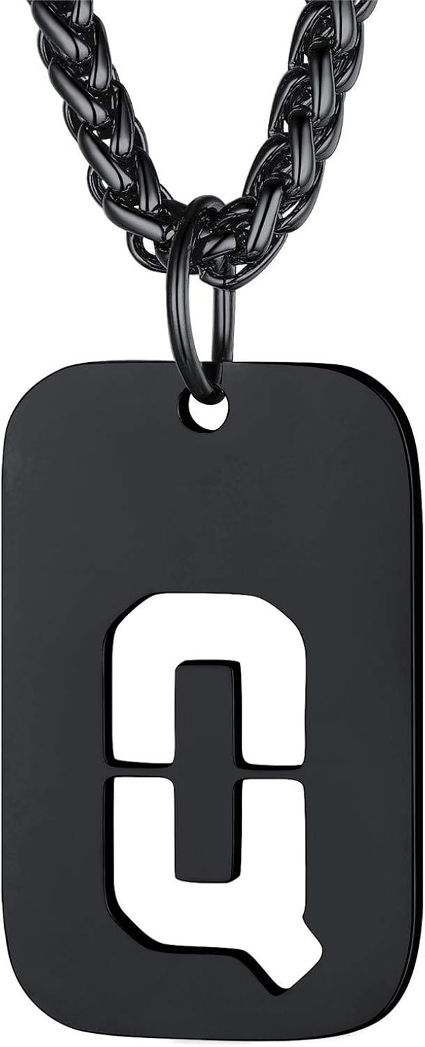 bandmax Initial Letter for Men Necklace Chain Dog Tags Stainless Steel 26 Alphabet Hollow Capitals Boy Chains with Pendants Jewelry Platinum/Gold/Black Necklace Chain for Men Spiga Chain(Gift Box)