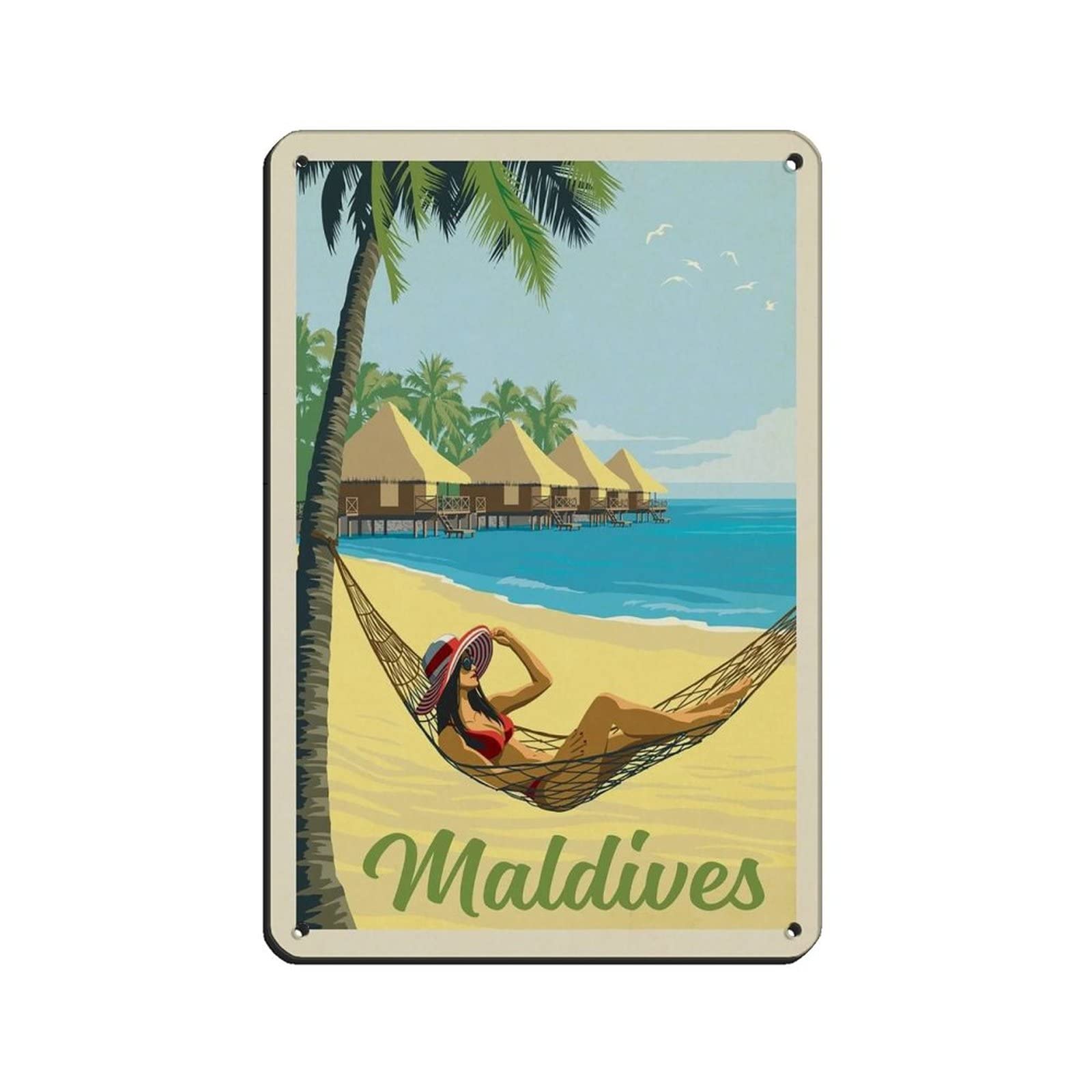Azolid Metal Tin Signs Maldives Metal Travel Tin Signs Wall Decor For Cafe Bar Pub Home 14X20cm