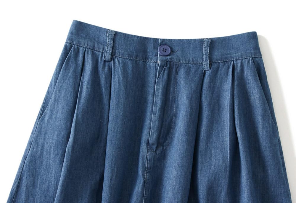 Röcke,Sommerlicher, Leichter Denim-Midirock Für Damen, Blau, Elastischer Faltenrock Mit Hoher Taille Und Taschen, Weiche Baumwolle, A-Linie, Gerüscht, Lässig, Lange Röcke Für Mädchen Und Damen