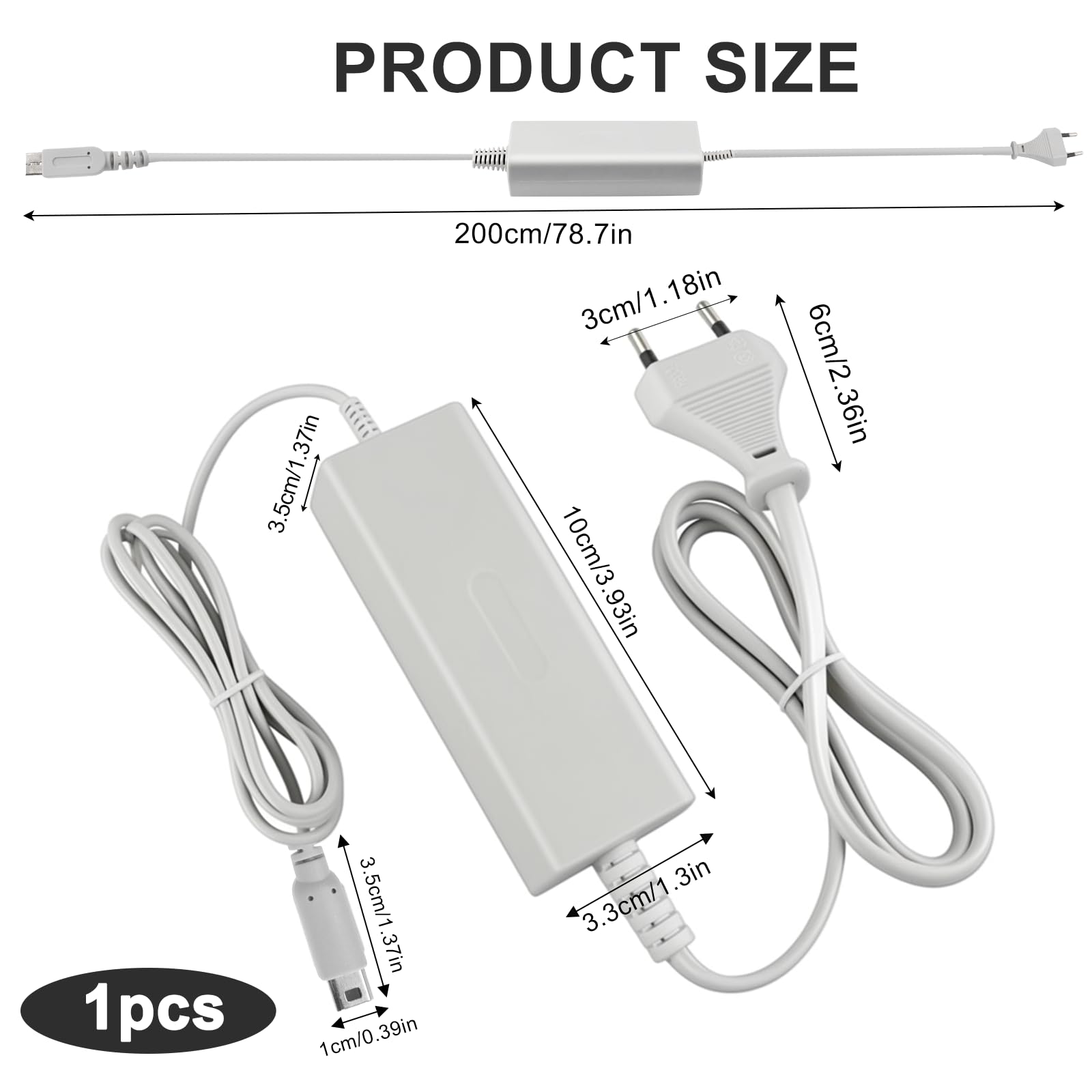 Cargador para Nintendo Wii U Gamepad, Fuente de Alimentación Pared Cargador Cable, Power Adapter para Wii U, AC 100-240V Alimentación Portátil Carga Rápida para U Gamepad