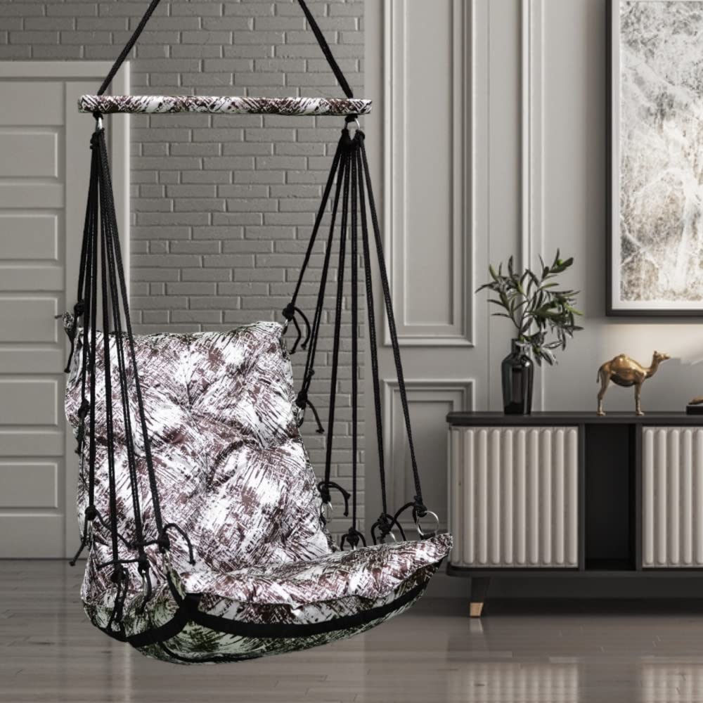 Swing for Adults/Jhula for Adults/Swing for Living Room, Swing for Balcony/Swing Chair/Swing for Adults for Home/Hammock Hanging Swing with Hanging Kit (Brown Texture Print) by Patiofy-image-27