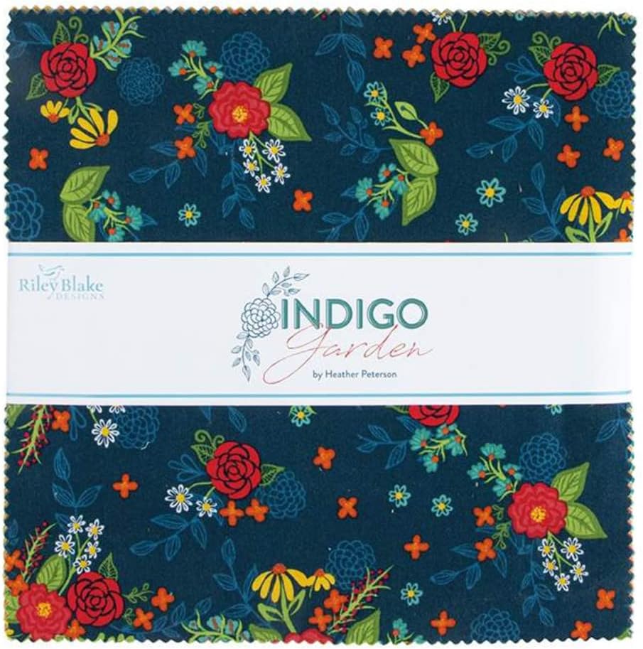 Indigo Garden 10 Inch Stacker by Heather Peterson for Riley Blake Designs Includes 42 Pcs. (10-11270-42), Assorted