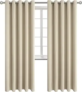 BGment Room Darkening Curtains 84 Inches Long - Grommet Thermal Insulated Drapes Window Treatment Curtains for Bedroom, 2 Panels, 70 x 84 Inch, Beige