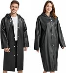 2 Ponchos de pluie portatifs noirs, Roctee Veste de pluie réutilisable pour adultes avec capot, imperméables en plein air, manteau de pluie