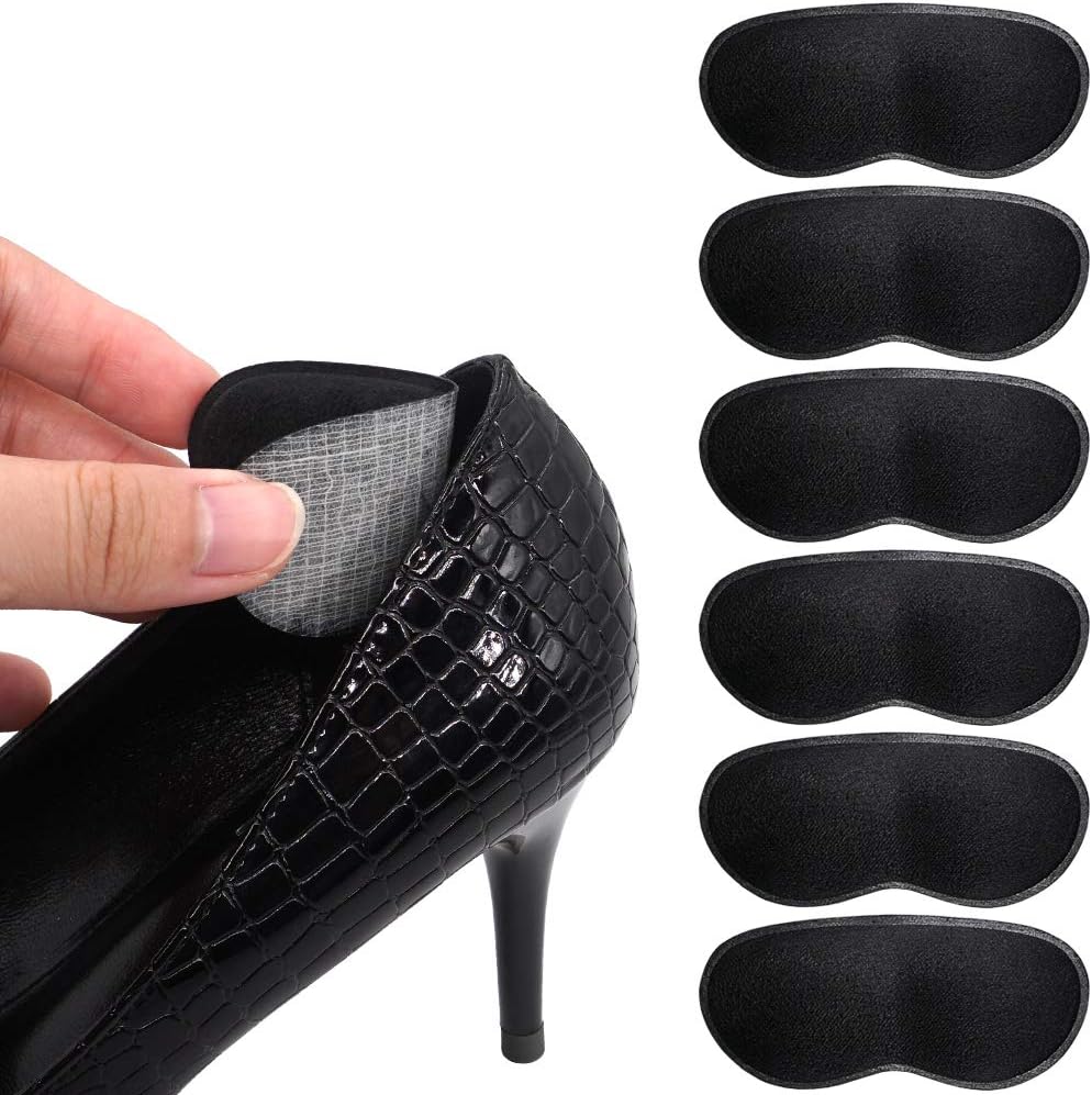 SQHT Heel Grip Liners Insert for Shoes Too Big and Loose Shoes - Prevent blisters, Self Adhesive Shoe Heel Cushion Pads for Men and Women 3 Pair (Black)