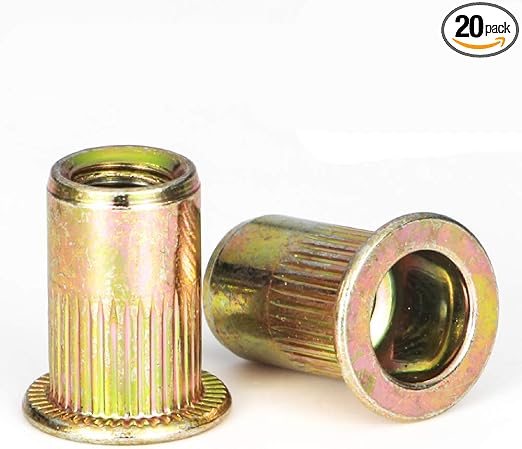 Rivet Nut, LOKMAN 20 Pieces 1/2-13UNC Carbon Steel Flat Head Rivnut Threaded Insert Nut, Knurled Body (1/2''-13)