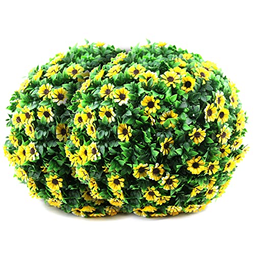 Sunnyglade 15" Topiary Ball Artificial Outdoor Set of 2 Faux Boxwood Yellow