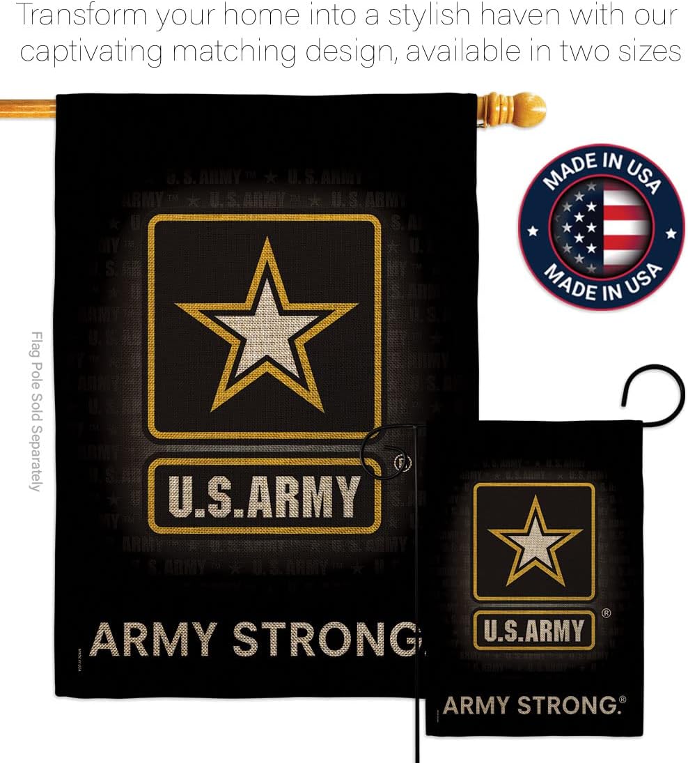 U.S. Army Burlap Garden Flag - Set Wall Holder Armed Forces Rangers United State American Military Veteran Retire Official - House Decoration Banner Small Yard Gift Double-Sided Imported 13 X 18.5