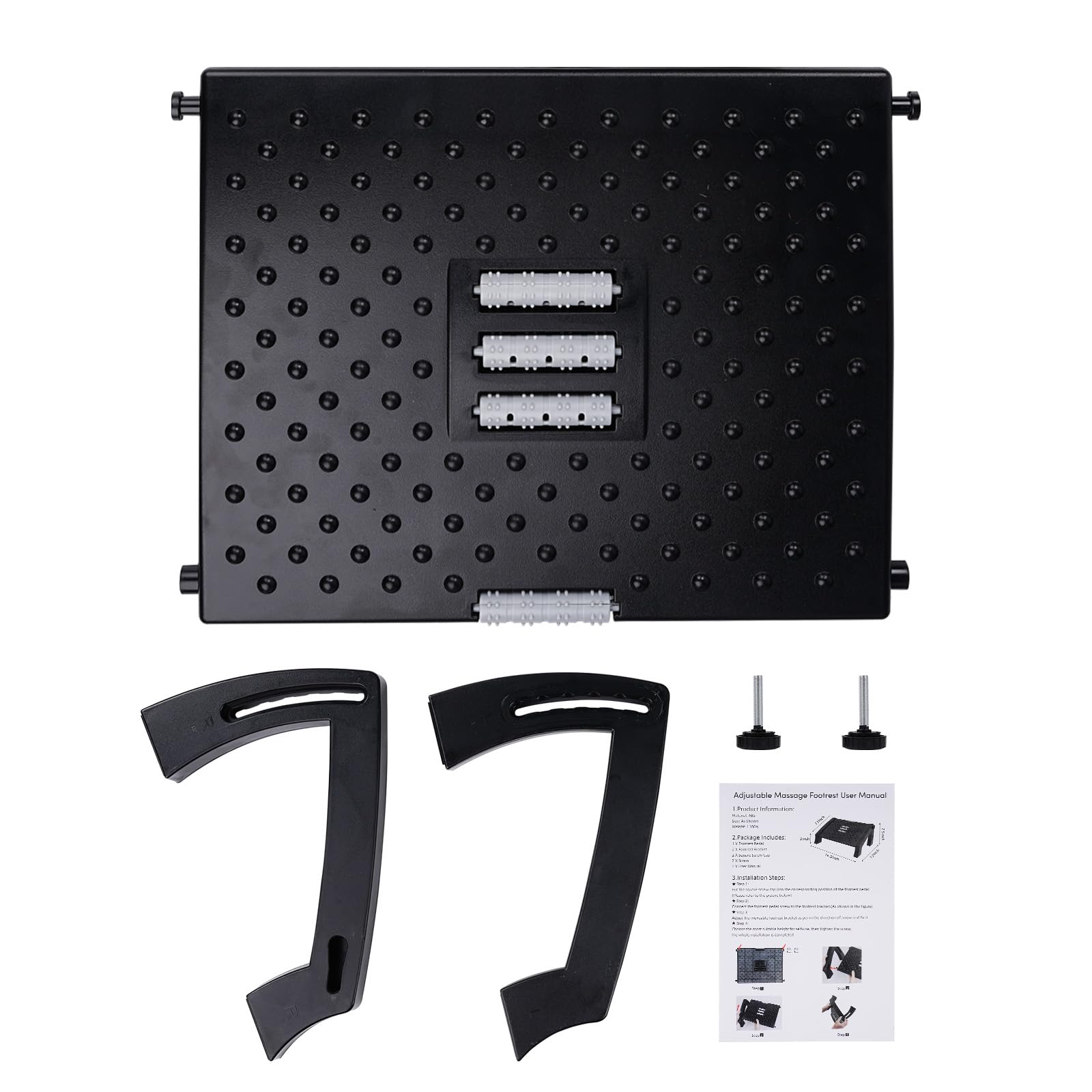 Reposapiés antideslizante de altura ajustable con tabla de masaje, 6 reposapiés de altura ajustable, para oficina, hogar, color negro