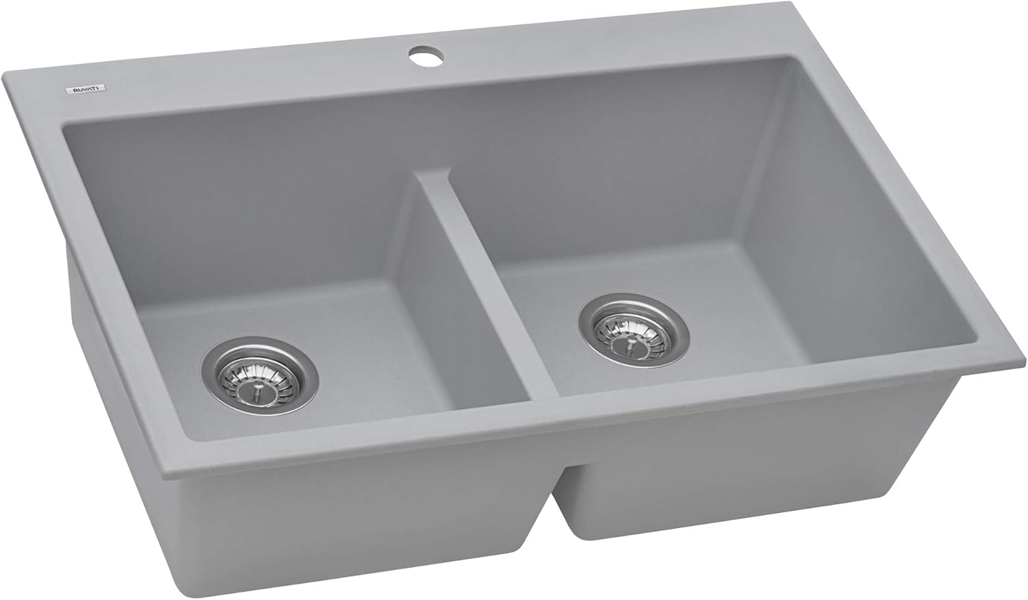 Ruvati 33 x 22 inch Rounded Corners Gray Drop-in TopMount Kitchen Sink - Granite Composite Double Bowl Kitchen Sink Low Divide - RVG1385GR