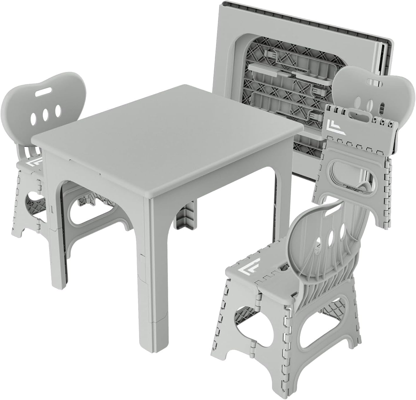UNICOO Foldable Table and Chair Set, Height Adjustable Portable Activity Table with 2 Folding Chairs, Indoor Outdoor Kids Adults Table Set for Study, Crafts, Camping, Picnic, Snacks, Small Spaces