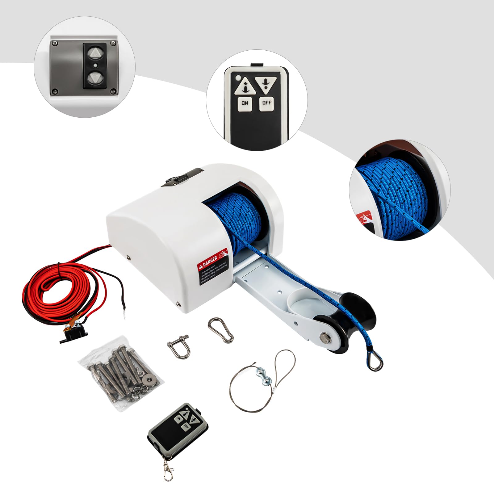 Verricello elettrico per barca, acqua dolce salata, ancora, verricello con telecomando senza fili, 12 V, 20/30 lbs, bianco, per ancora fino a 20 kg