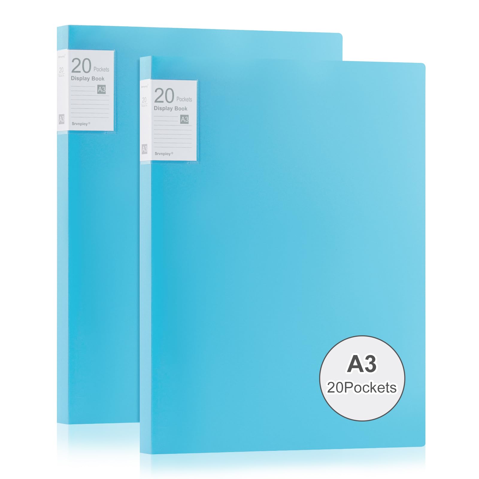 Srvnpioy A3 Display Book 20 Pockets, 2 Pack, 40 Sheet Capacity, Transparent Pockets