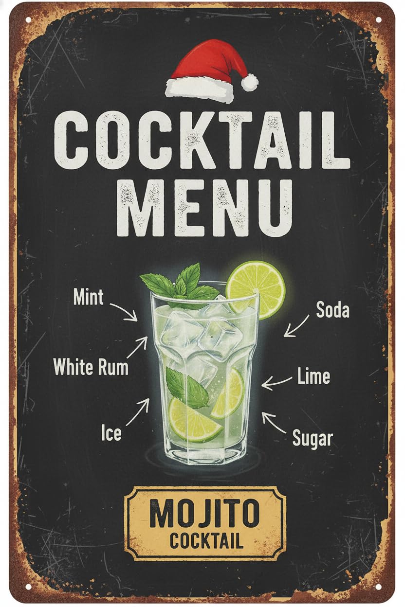 Bar Tin Sign, Mojito Cocktail Metal Sign, Vintage Pub Wall Decor For Bar Pub Club Man Cave Retro Metal Posters Iron Painting 8x12inch Signs Aluminum Plates Printed