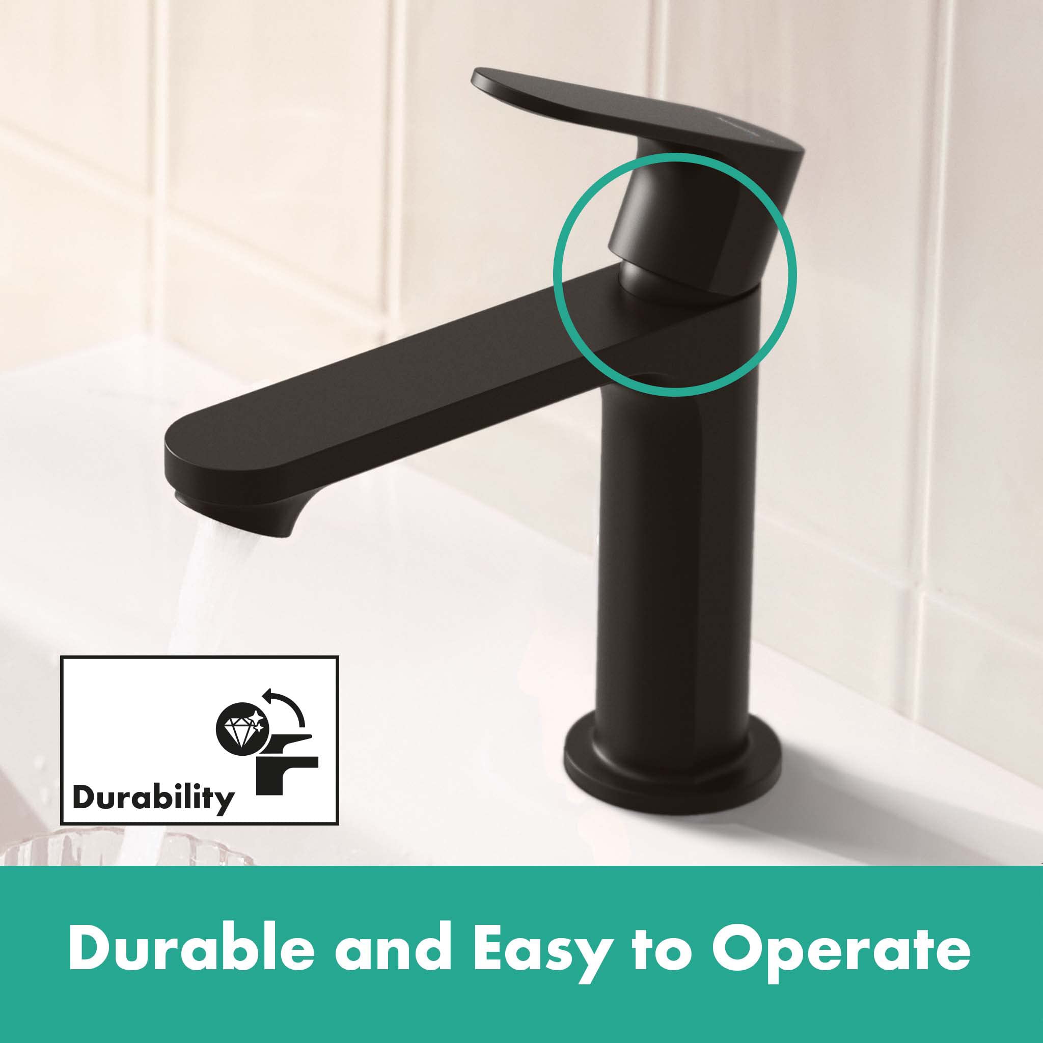 hansgrohe Rebris S 72588670 bateria umywalkowa z odpływem z drążkiem pociąganym, energooszczędna (CoolStart), kran łazienkowy z wysokością wylotu 109 mm, bateria umywalkowa oszczędzająca wodę