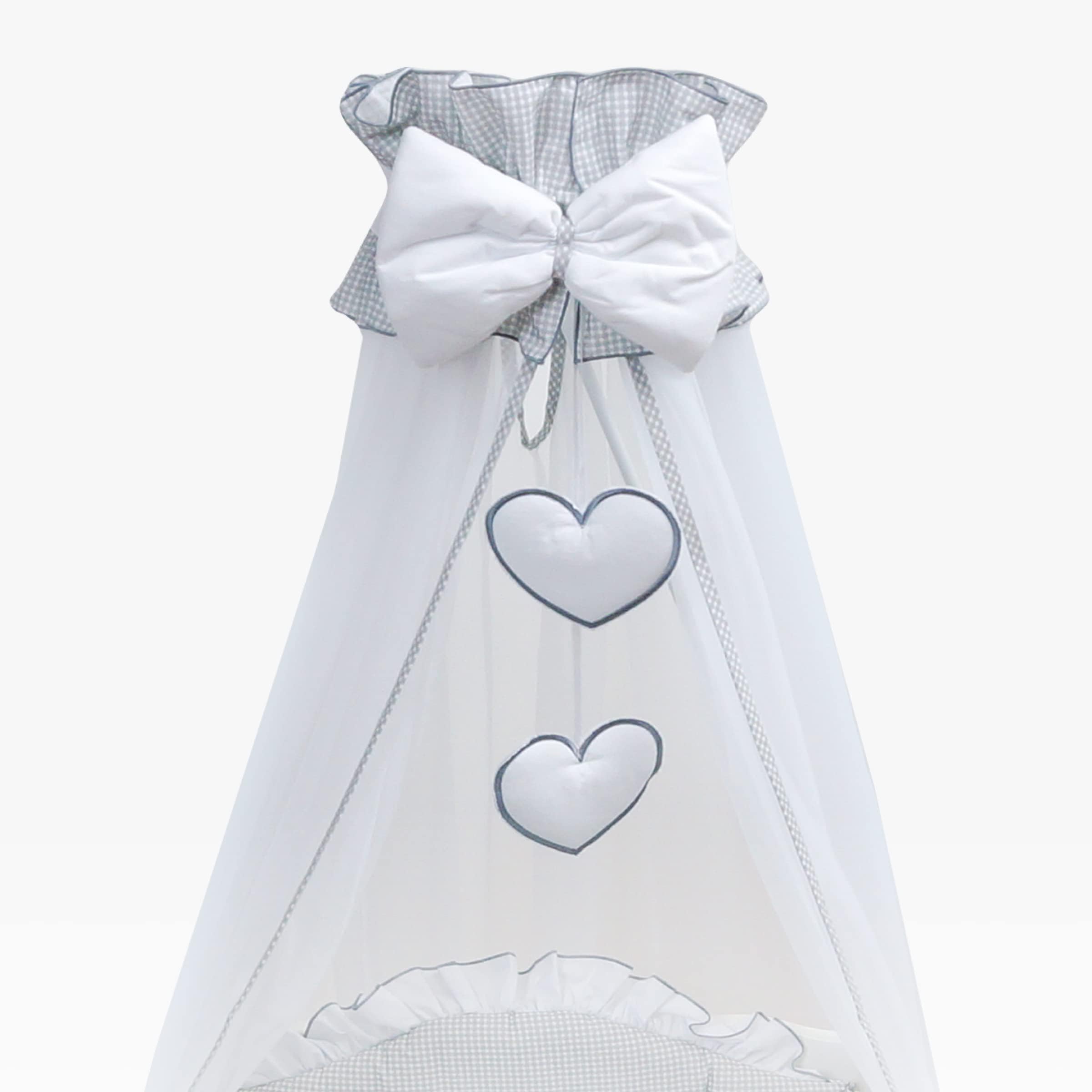 Baby Comfort Mosquito Netting Canopy Drape Only Fits Crib, Moses Basket (Hearts Grey)