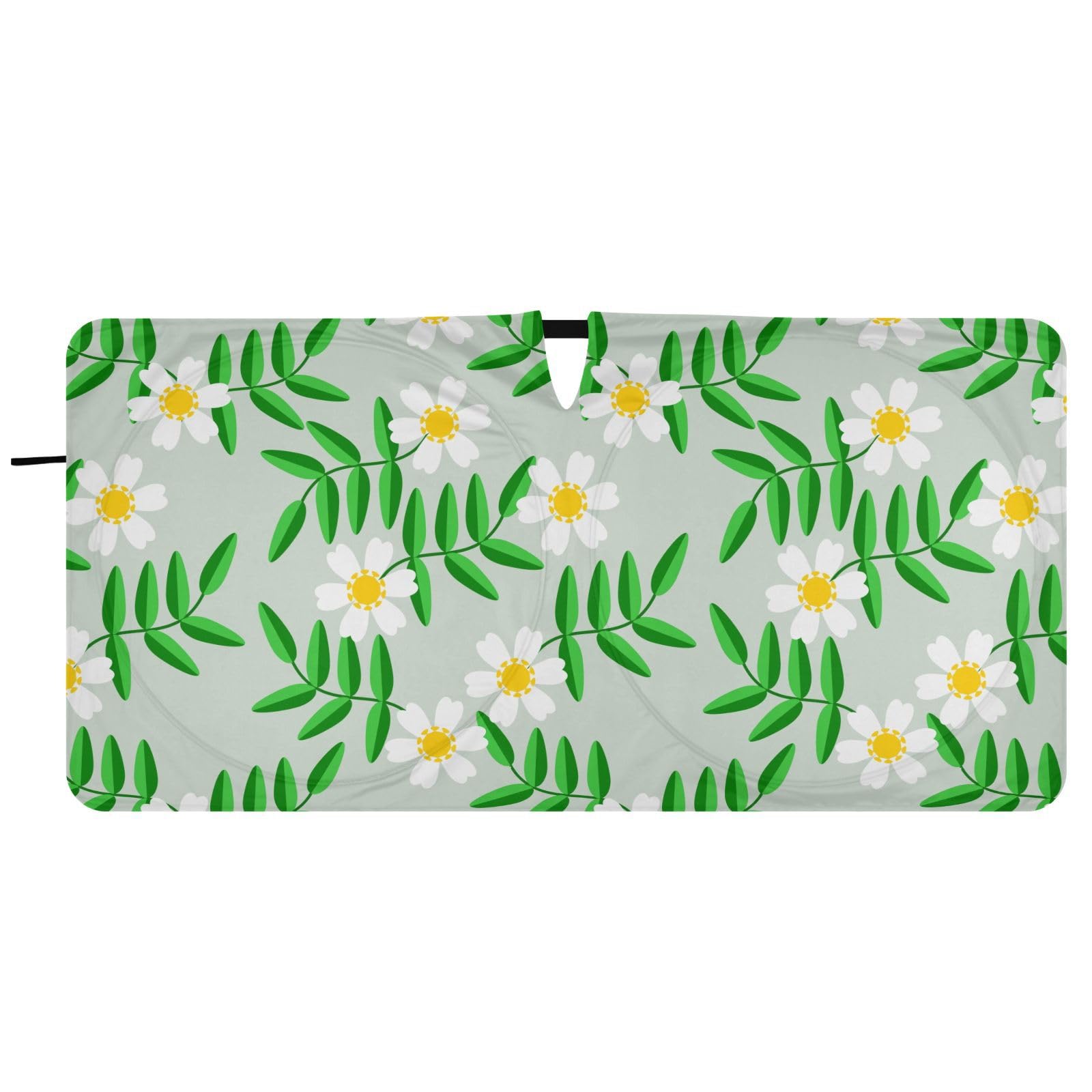 White Flower Front Windshield Sun Shade for Car Trucks Foldable Car Sun Visor with Storage Pouch Sun Heat Protection for Most Sedans SUV Window Automotive Interior Accessories