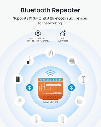 SwitchBot Matte Relay Switch 1PM, WiFi Switch Compatible with Alexa/Apple Home/Google Home, Power-Measuring Relay Switch Module with Integrated Bluetooth Repeater, Bluetooth & Wi-Fi 2.4 GHz, 16 A
