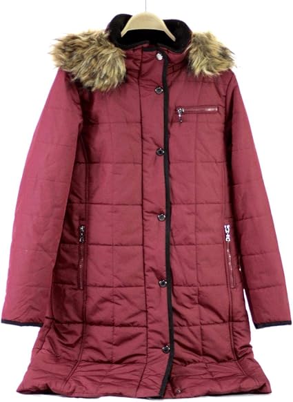 Red Quilted Faux Fur Down Coat 