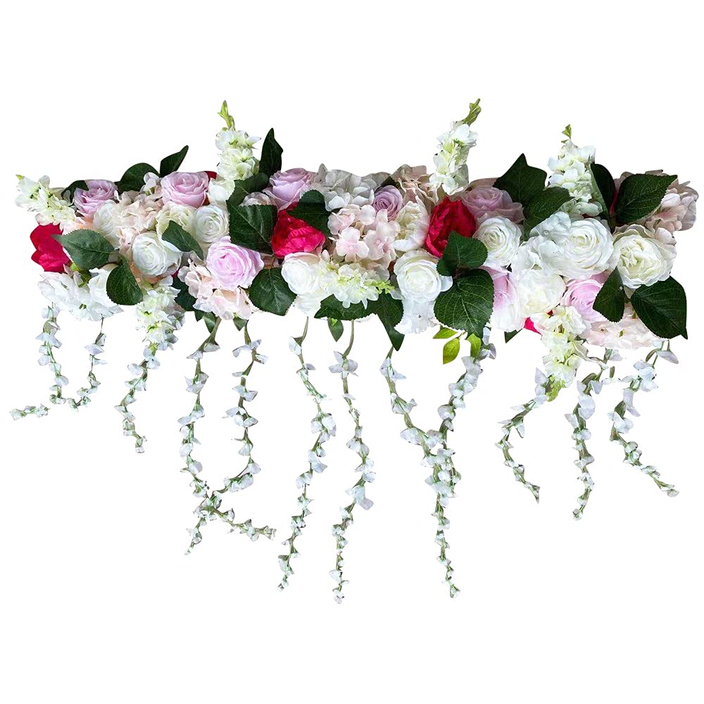 Flores artificiales 3D para pared, 100 x 80 cm, tira de flores artificiales con rosas peonías, decoración de pared fácil de limpiar para balcón, jardín, boda, salón