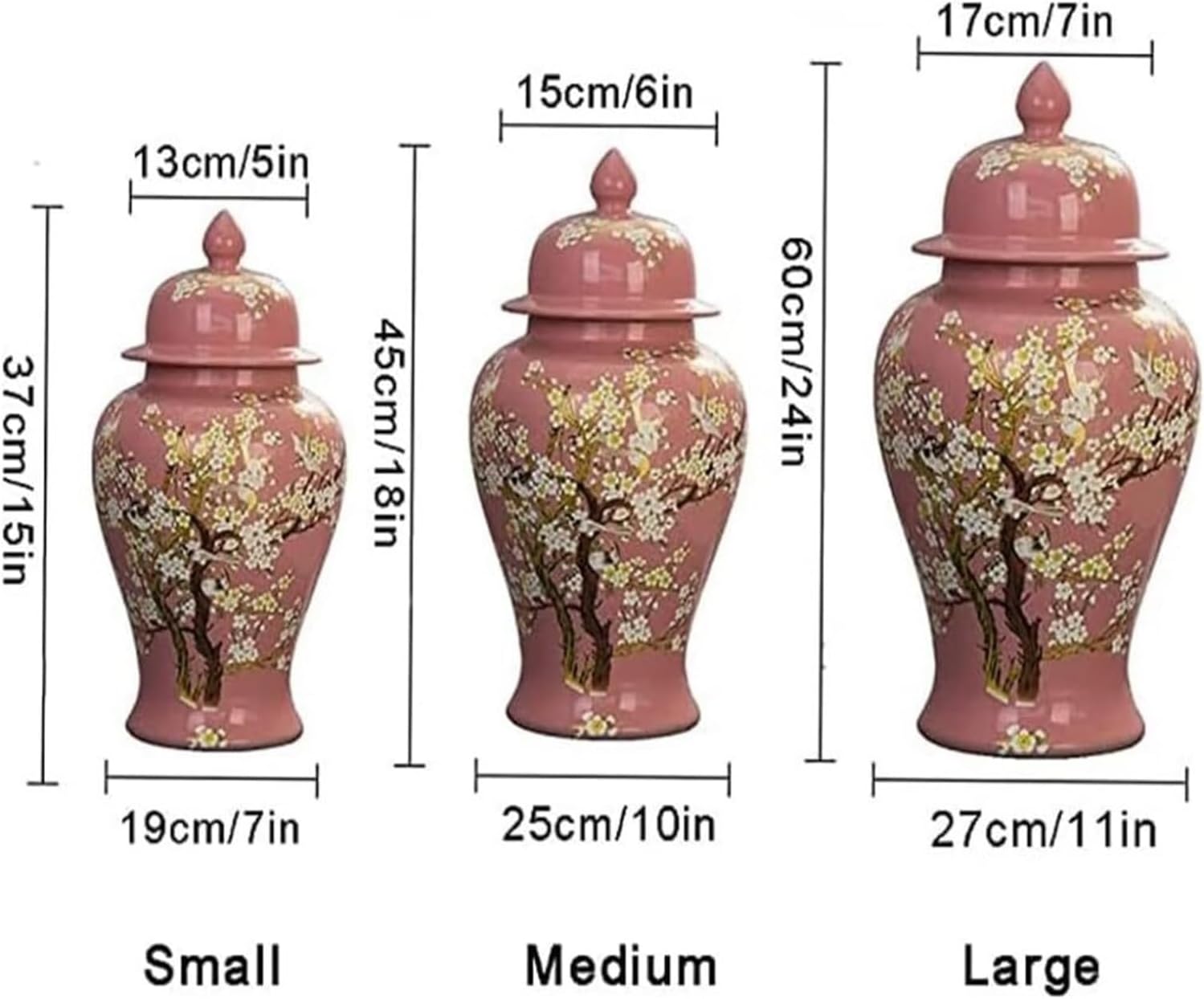 Decorative Jar Ceramic Vases Ginger Jar with Lid Antique Temple Jar Vase Flower Bird Pattern Decoration Storage Jar(19 * 37cm)