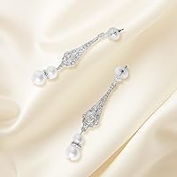 Vista 3 de Aretes colgantes de perlas de los años 20, aretes plateados de boda vintage para mujer