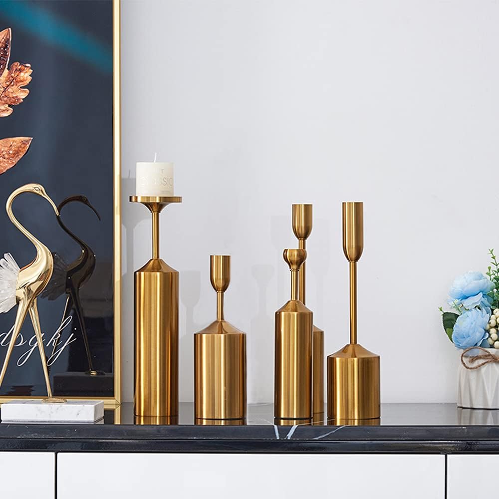 Vidisan Gold Candlestick Holders,Mantel Candle Holder Set,Metal Taper Candle Holder Vintage Mid-Century for Wedding,Dining,Table Party Recption Tabletop Decor Luxury,Home Decor