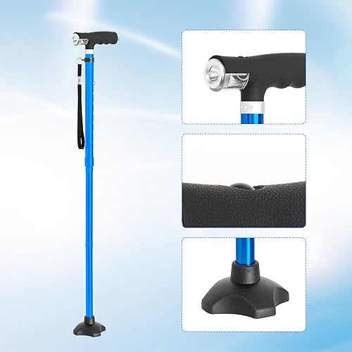 Miniatura 8 de BeneCane Bastón plegable para mujer, bastón plegable para hombres con dos luces LED, bastón cuádruple con base estable, ligero y ajustable (negro y