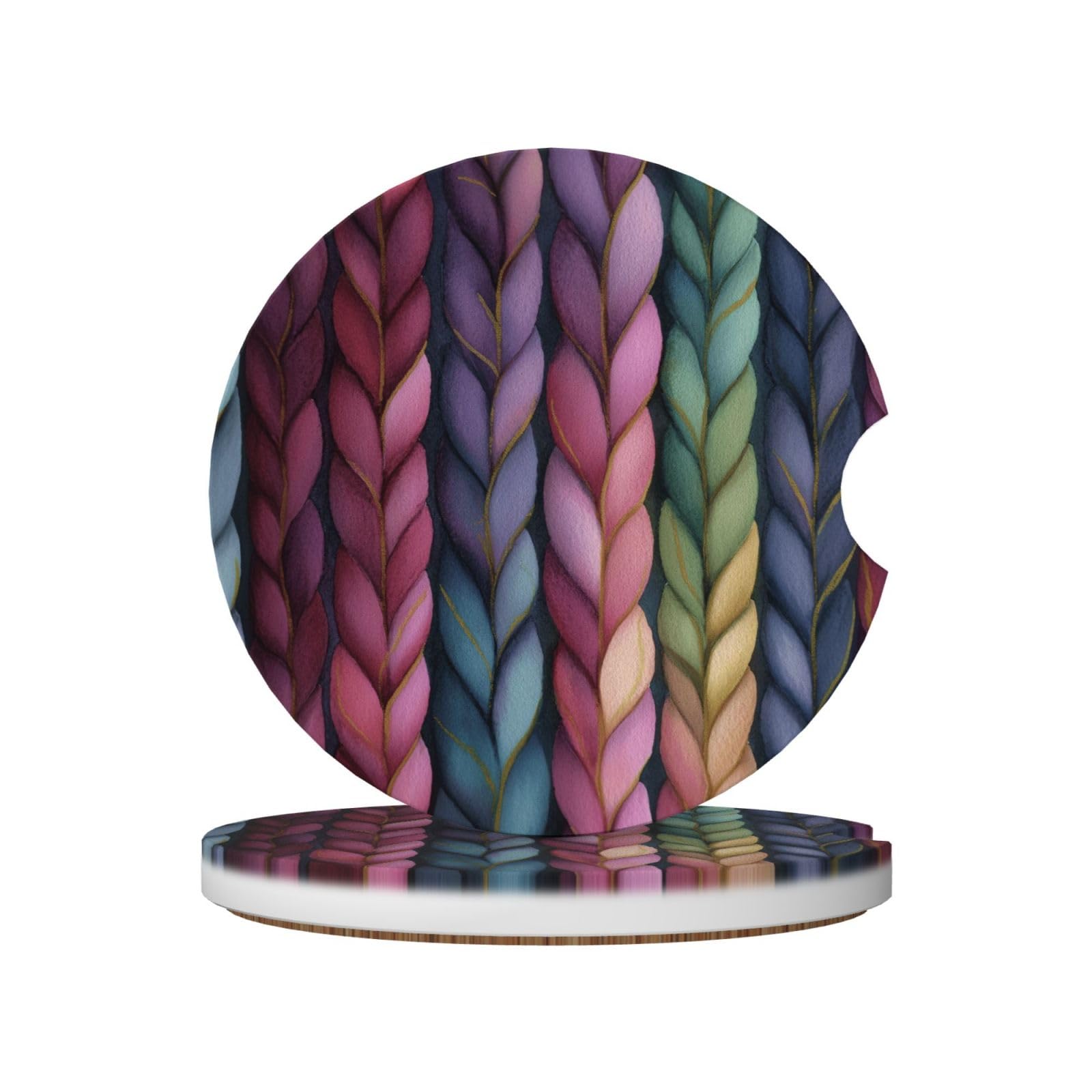 Watercolor Color Knitting Texture Ceramic Coasters,2pcs