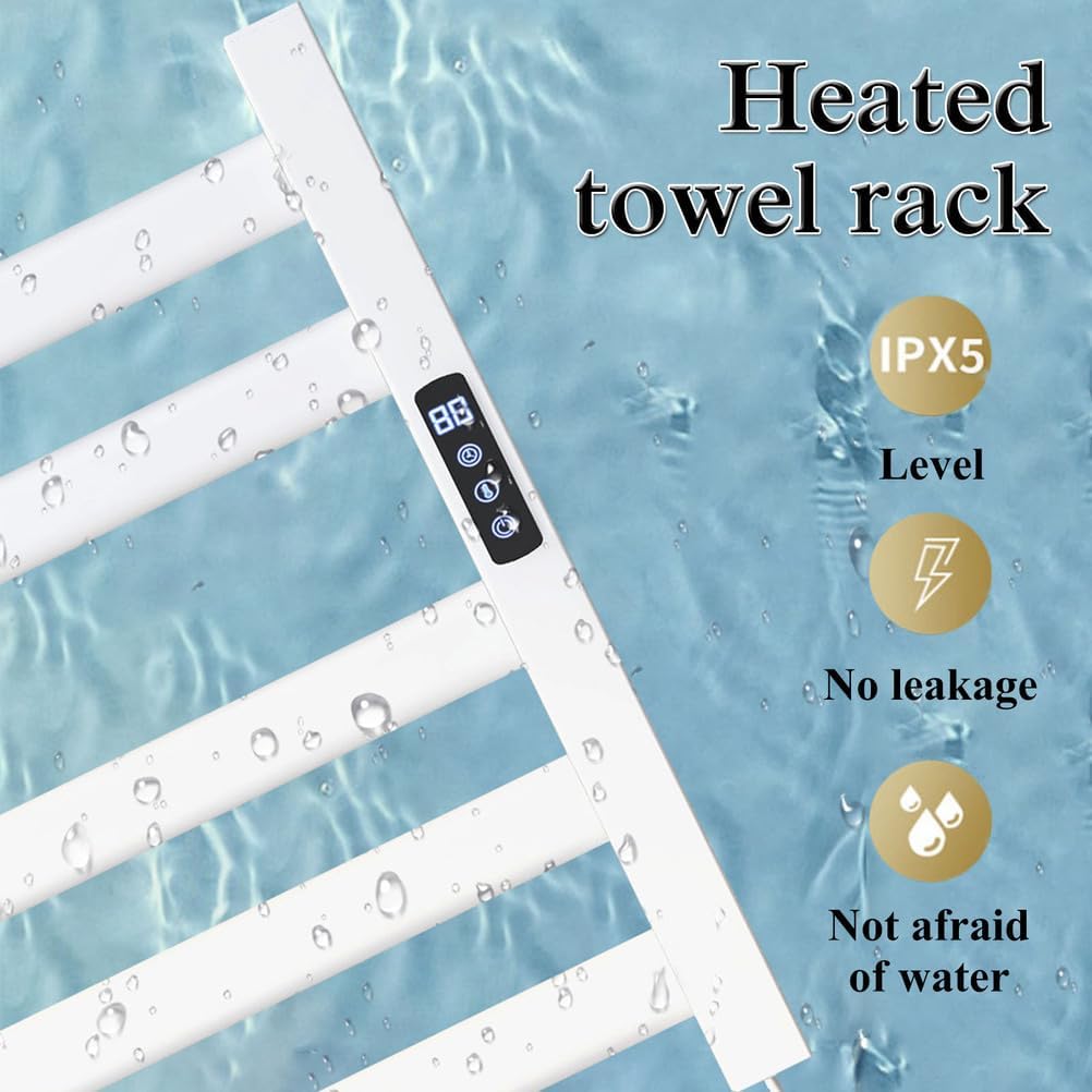 Wall-Mounted Electric Towel Warmer Rack - 5 Bar Fast Heating, 150W Bathroom Towel Warming Rack with Timer & LED Display, Adjustable 115-155℉, Elegant White Finish