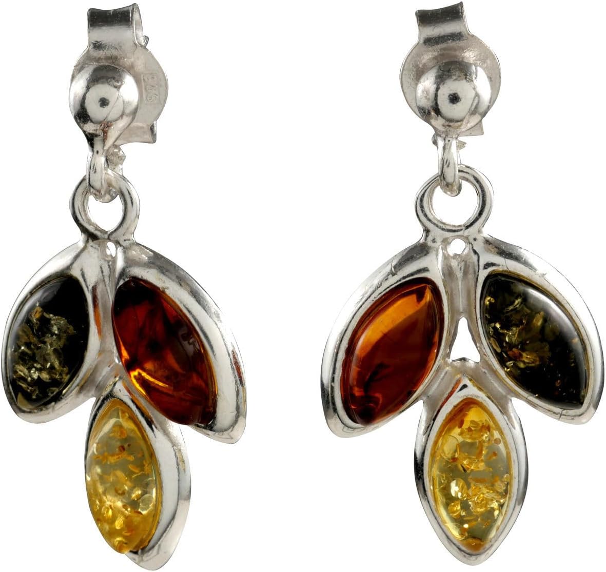 Amber Earrings - Sterling Silver and Baltic Multicolored Amber Earrings "Autumn" - Sterling Silver Jewelry Collection