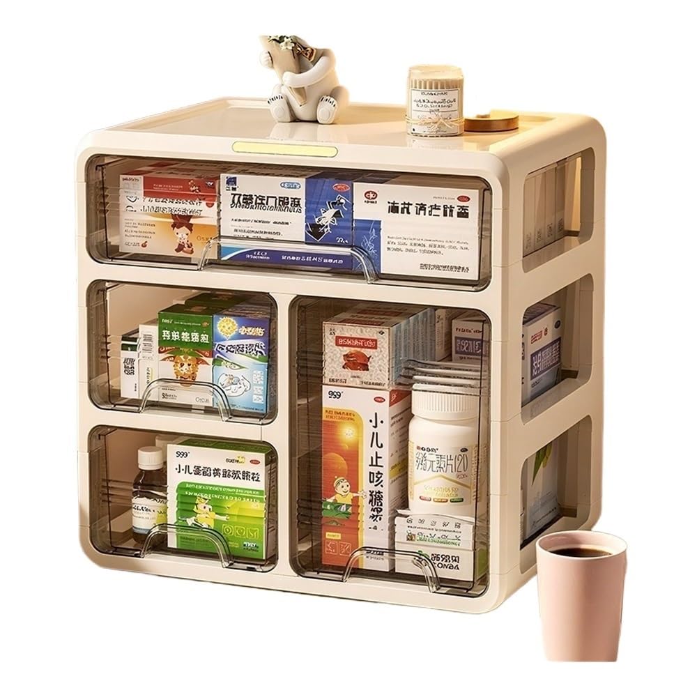 Boîte de rangement de médicaments 3/4 couches avec tiroir multicouche (4 étages et 3 compartiments)