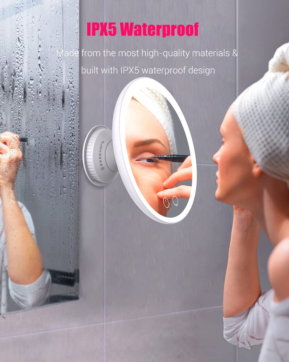 EASEHOLD Magnifying Makeup Mirror with 3 Color Light, Rechargeable Vanity Mirror with Suction Cup and Wall Mounted, 7X Magnification, Touch Control, 360 Rotation, Illuminated Portable Cosmetic Mirror