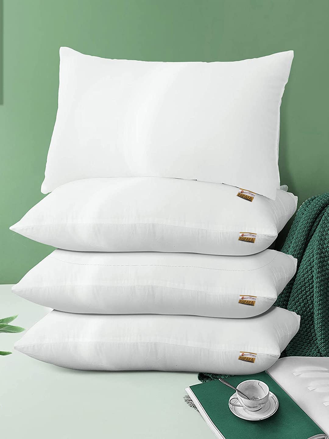 Bianca Soft Papaya Microfiber Pillow with Smooth Microfiber Shell -4Pc 16 X 24 (Papaya) Solid-White