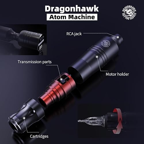 Miniatura 25 de Dragonhawk Kit de máquina de tatuaje de cartucho, máquina de tatuaje rotativa, aguja de cartucho, fuente de alimentación para artistas del tatuaje