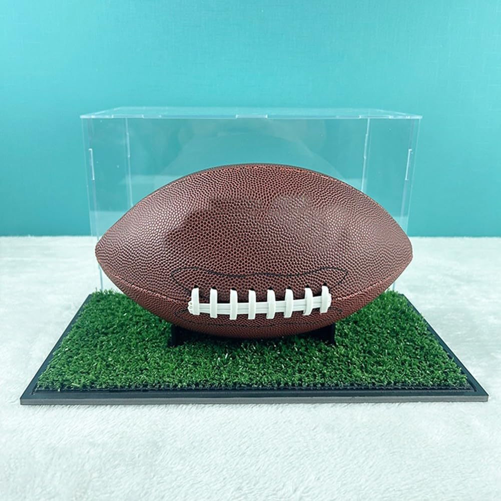 Vitrina de rugby de fútbol, caja de almacenamiento transparente de acrílico, organizador de almacenamiento extraíble a prueba de polvo para pelota de tamaño estándar, color negro y verde