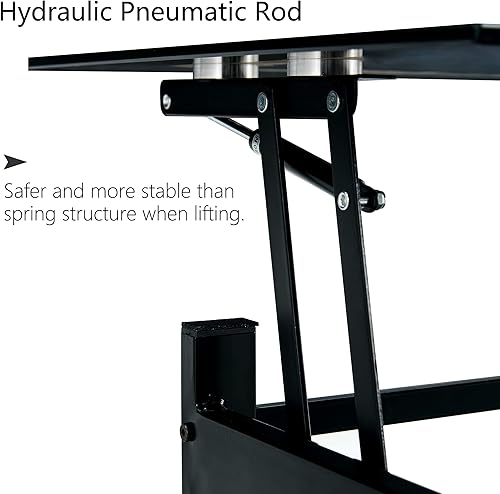 Miniatura 7 de Lift Top Coffee Table with Storage Modern Black Glass Coffee Tables for Living Room with Rectangle Tempered Glass and Metal Frame Lift Tabletop for