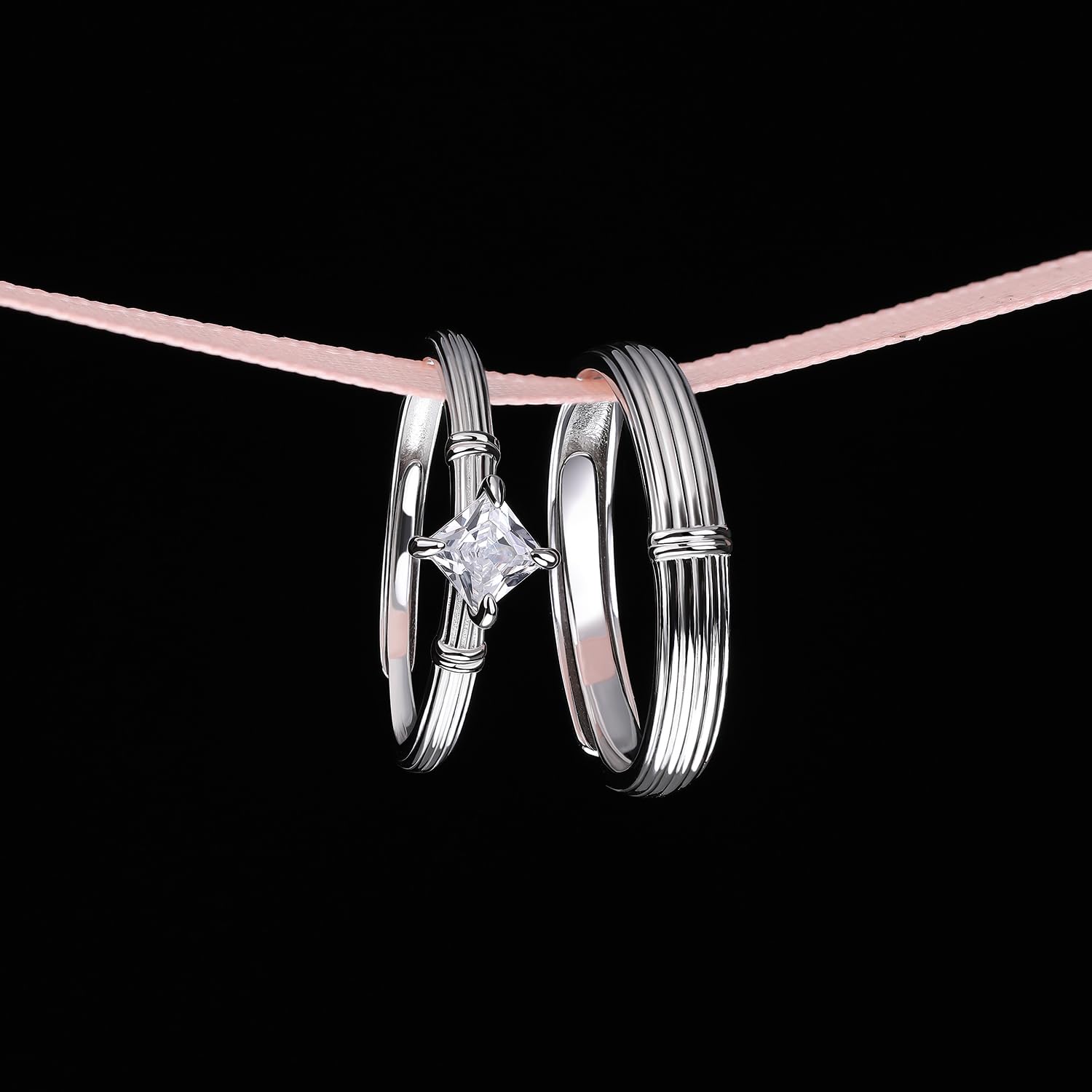 Meissa Anelli Nuziali Per Donna/Uomo 2 Pezzi Anelli Di Promessa In Argento Sterling Regolabili Anelli Di Fidanzamento In Argento Con Zirconia Cubica Anelli Coordinati Di Coppia Per Sposa