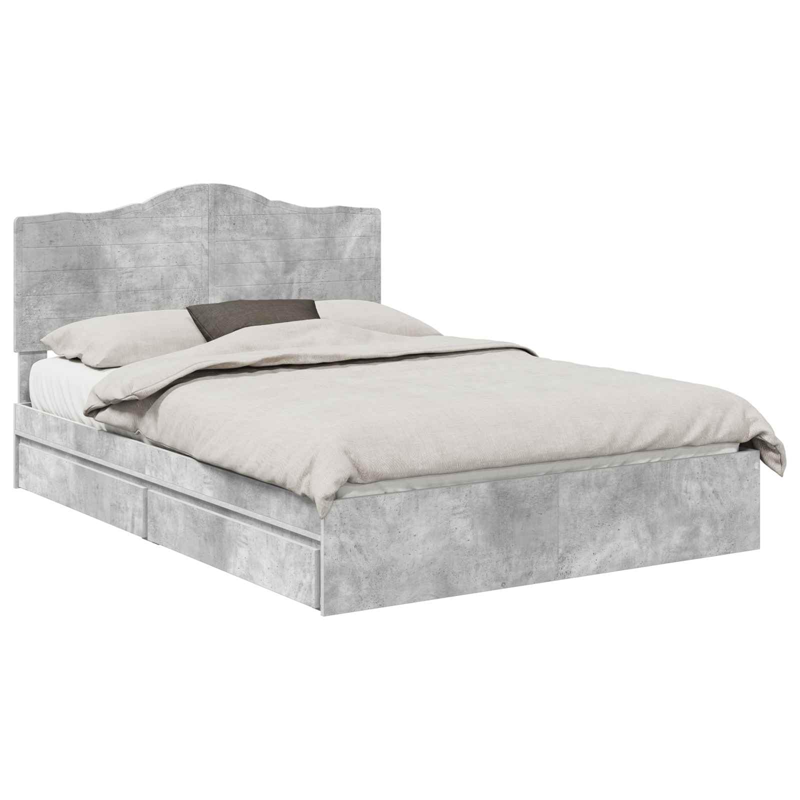 vidaXL Storage Bed Concrete Grey 160 x 200 cm Engineered Wood, Modern, Rectangular Bed Frame for Stylish Sleeping Space, Durable Engineered Wood Platform, Customized Width Solution