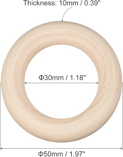 Miniatura 9 de uxcell 20 anillos de madera natural de 1.378 in (1.4 pulgadas), círculos de madera lisa sin terminar de 0.236 in de grosor para manualidades, tejer,