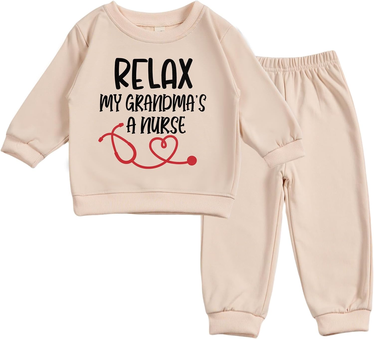 Toddler Baby RELAX MY GRANDMA'S A NURSE Long Sleeve Sweatshirt Top Jogger Pants Clothes Set