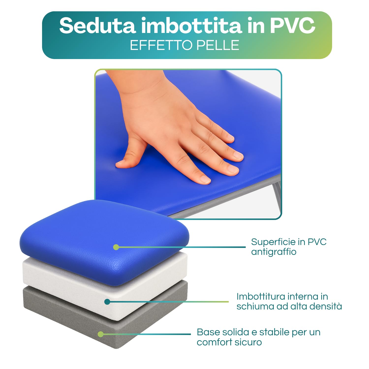 VIRSUS Sedia pieghevole colore BLU 344, misura aperta 44x48x78 cm, sedie salvaspazio, seduta in PVC Imbottita, piedi antiscivolo, per giardino, cucina, ufficio, campeggio (1)