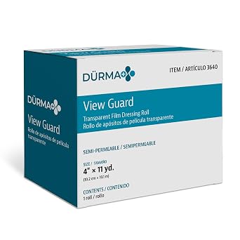 Dynarex Durma+ View Guard Transparent Film Dressing Roll - Tattoo Aftercare Bandage, Flexible Wrap for Skin Protection, Waterproof Breathable, 4" x 11 yd., 1 Roll