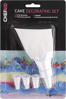 Chef Aid Kit de Décoration de Gâteaux avec Poche à Douille Réutilisable et 4 Douilles pour Gâteaux Cupcakes Biscuits Glaçage Crème Pâtisserie Maison Accessoire de Cuisine Blanc